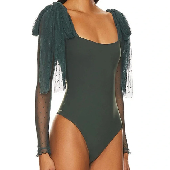Free People Intimately Tongue Tied Bodysuit Dark Green | Size XS - Picture 2 of 10